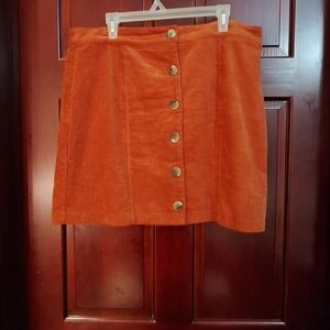 SHEIN Orange Corduroy Mini Skirt with Buttons